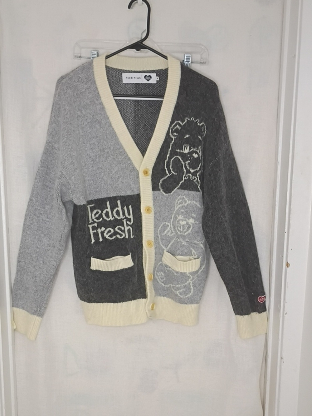 Teddy Fresh Two-Tone Gray & Cream Teddy Bear Cardigan